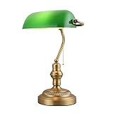 B·LED BARCELONA LED BarcelonaLED Schreibtischlampe Vintage Classic American Banker mit Grünem Glas und Kettenriemenschalter für Tischbüro Wohnzimmer