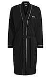 BOSS Herren Kimono Bademantel Morgenmantel aus Baumwoll-Jersey mit Logo und Paspeln Schwarz M