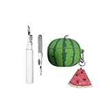 CaseGame süße Hülle, kompatibel mit Airpods 4, mit Schlüsselanhänger und Reinigungsset, weiches Silikon, 3D-Cartoon-Wassermelonen-Design, stoßfeste Abdeckung, kompatibel mit AirPod 4 ANC für Frauen
