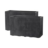 Kreher® XXL Sichtschutz Pflanzkasten hoch 93L - 98x38,5x62 cm - doppelwandig & rollbar, mit Entwässerungsstopfen - wetterfest - Naturstein Optik - in Anthrazit, 2 Stück