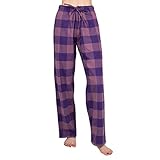 JTPW Women's 100% Cotton Super Soft Flannel Pajama/Lounge Bottoms with Pockets, Violet Pink Check, Size: M