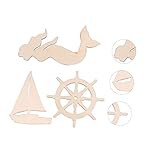 HORIALENCE 18Stücke Unvollendete Holzausschnitte für Meerjungfrau Schiffsrad und Boot DIY Bastelset für Festtagsdekoration für Partys und