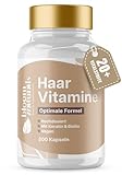 Haar Vitamine - 200 Kapseln - Hochdosiert mit Biotin, Selen, Zink, Keratin + 20 Vitalstoffe - für Haarwachstum beschleunigen und gesunde Haare - für Frauen & Männer vegan und produziert in Deutschland