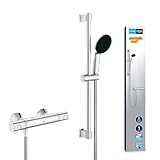 GROHE Precision Start - Thermostat Brauseset wassersparend ~9l/min (1 Strahlart, Sicherheitssperre bei 38°C, 60cm Brausestange, inkl. Montagewerkzeug), rund, chrom, 34597001