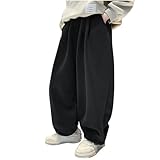 XINYUNZU Jungen Jogginghose Baggy Baumwolle Fleece Gefütterte Sporthose Kinder Warm Outdoor Breite Hose Freizeithose Teenager Casual Sweatpants Winterhose Warehouse Deal Schwarz 10 Jahre