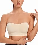 ANGOOL Damen Bandeau Trägerloser BH ohne Bügel Gepolsterter Bralette BH Nahtlose Tube Top BH mit Transparenten Trägern, Beige, M