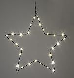 LED Leuchtstern zum Hängen aus Metall in schwarz mit Timer - 30 cm - Stern Silhouette warm weiß beleuchtet für Innen