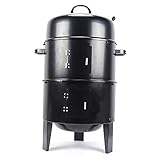 2 Lagen Räuchertonne 3 in 1 Mobiler Räucherofen Smoker Grill Mit Thermometer 2 Enamel-Becken Geeignet für Gegrilltes Fleisch Speck Salami Hähnchenflügel und Andere Delikatessen