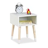Relaxdays Nachttisch Kinder, offenes Fach, HBT 40x30x30 cm, Kinderzimmer, Kinderkommode, 4 Beine, Holz & MDF, weiß/Natur