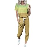 Loungewear-Sets für Damen, Sommer, 2-teiliges Outfit, lässig, kurzärmelig, T-Shirts und Kordelzug, Freizeitanzüge, bequemes Ausgehen, Grün (3), 3XL