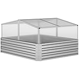 Outsunny Hochbeet Blumenkasten Pflanzkasten mit Dachklappen, Gewächshaus Gemüsebeet für Kräuter, Blumen im Garten, Balkon und Terrasse, 126 x 107 x 67,5 cm, Silber