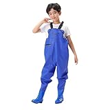 Regenhose Kinder Wathose Wasserdicht mit Stiefel Kinderwathose Matschhose Jungen Mädchen Anglerhose Kinder Regenstiefel rutschfeste Sohle Gummistiefel Regenhose mit Stiefeln Matschhose