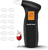 RUTIDA Alkoholtester, Polizeigenau Alkoholmessgeräte mit 12 Mundstücken, Professioneller Alkohol Tester Promillemessgerät mit Digitaler LCD-Anzeige und Halbleiter Sensorik