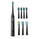 Nanologic Elektrische Zahnbürste, Schallzahnbürste Wasserdicht mit 5 Modi Timer 8 Ersatzköpfe Electric Toothbrush für Erwachsen - Schwarz