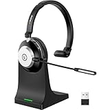 Bluetooth-Headset, kabelloses Headset mit Mikrofon für PC, V5.2 Computer-Headset mit Rauschunterdrückungs-Mikrofon, USB-Dongle, Ladestation und Stummschalttaste für Arbeit, Handys, Computer