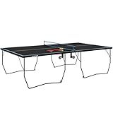 SPORTNOW Tischtennisplatte, Große Tischtennistsich mit klappbares Untergestell Netz, Rollen, 2 Tischtennisschlägern 3 Bällen, Schneller Aufbau, Stahl, Schwarz, 274 x 152,5 x 76 cm
