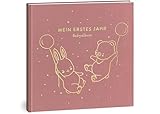 Mein erstes Jahr Babyalbum - Hochwertiges Leinenbuch für die schönsten Erinnerungen - Babybuch zum Eintragen für das erste Lebensjahr - Baby Erinnerungsbuch & besonderes Geschenk zur Geburt (Rosé)