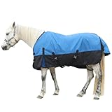 Gallopoff 1200D Reißfeste Pferdedecke ohne Füllung (0g), Leichte, wasserdichte und Atmungsaktive Regendecke für Pferde, Outdoordecke Pferd Blau-Schwarz 130 cm