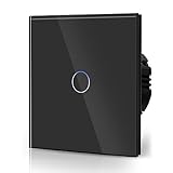 BSEED Touch Lichtschalter aus Glas, Modern Schalter Unterputz, Wandschalter mit LED Hinterlicht (Kein Neutralleiter erforderlich), KEIN WLAN, 86mm 1 Fach 1 Weg Schwarz