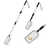 PENIKOKO Metallene Katzenstreuschaufel 2 Stück mit Teleskopgriff Feinmaschiges Sieb 5x5mm Langlebig Rostfrei Ergonomischer Griff für Katzentoiletten Katzenstreu Reinigung