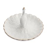 GLEAVI Keramik Schmucktablett Weiß mit Pfauenmuster Schmuckablage für Ohrringe Halsketten und Ringe Filigranes Schmucktablett für Zuhause und Ladenausstellung