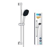 GROHE Vitalio 110, Duschset wassersparend, 8l pro Min (Brausestangenset mit: Duschkopf 3 Strahlarten, 1,75m Schlauch, Duschstange 60cm, zum Kleben oder Bohren, ohne Kleber), eckig, chrom, 26096001