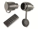 REV Funksteckdosen, 2x Steckdose mit Fernbedienung. Funkschalter bis 30m, 3680W/St. IP44, schwarz