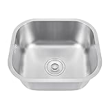 KayEsampra Küchenspüle, Einzelbecken, Edelstahl, 42,5 x 36,2 x 20 cm, einfaches Becken, Montage zum Einbauen, mit Blume oder Unterbau, Küche, runde und quadratische Spüle, Einbauspüle