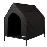 lionto Outdoor Hundeliege überdacht, 110x75x105 cm, wasserabweisendes, kratzfestes Oxford-Material & atmungsaktives Netzgewebe, erhöhtes Hundebett mit abnehmbaren Füßen, für Hunde bis 60 kg, schwarz