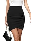 Missufe Minirock Sommerrock Röcke Wickelrock Bleistiftrock Damen Skirt Hohe Taille Tulpe Geraffter Freizeitrock (schwarz, groß)