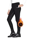 FitsT4 Sports Winterreithose Kinder Winter Reitleggings Mädchen Silikon Vollbesatz Thermo Reithose mit Handytasche und Taschen,Schwarz,XS