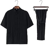 Tai Chi Uniform Leinen – Kampfkunst Set Chinesisch Traditionell Männer Frauen Kleidung Shaolin Kung Fu Wing Chun Taekwondo Baumwolle Trainingskleidung, Schwarz - XXXXL