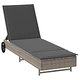 vidaXL Sonnenliege mit Rollen und Auflage Grau Poly Rattan, Sonnenbett, Liege, Outdoor Chaiselongue, Gartenliege, Outdoor-Liege, Garten Chaiselongue