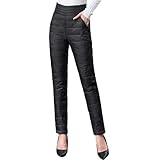 HOTIAN Damen Winter Warme Gänse Daunenhose Warme Gefütterte Jogginghose Winddicht Winterhose Ultraleichte Schneehose Black L