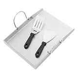 Edelstahl Grillplatte mit 2 Spateln – 40x30cm Plancha für Induktion, Gasgrill & Holzkohle – Rostfreie Teppanyaki Platte für Steak, Gemüse & BBQ – Inklusive Griffe & Vielseitiges Grillzubehör