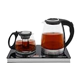 Elektrischer Wasserkocher Set 1.8L & 1L mit LCD Display, 1500W Glas Edelstahl, Doppel Wasserkocher mit Touchscreen, Trockenkochschutz, Automatische Abschaltung, Schwarz