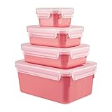 Emsa N10309 Clip & Close Color Edition 4-teiliges Frischhaltedosenset, 0,2/0,55/0,8/2,2 Liter, auslaufsicher, hygienisch, spülmaschinen-, mikrowellen- und gefriergeeignet, Koralle