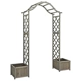 Garten-Pergola mit Blumenkasten, Dekorative Außenbögen, Stützspalier, Rosenspalier für Kletterpflanzen, Weinreben, 175x40x204 cm Grau Massivholz Tanne