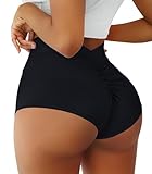 Boudaner Yoga-Shorts für Damen, hohe Taille, V-Ausschnitt, Scrunch für Fitnessstudio, Workout, Spandex, Tanz, Hotpants, Po, Lifting, Rave-Hose, Schwarz, Mittel
