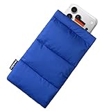 SAFACUS Thermo Handyhülle Tasche Universal Daunen Pouch Handysocke Weihnachten Geschenke für Smartphones Handy Winter Handyhülle für iPhone 14 13 12Plus X, Samsung Galaxy (Blue)
