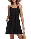 Tanmolo Sommerkleid Damen Strandkleid Spaghettitrger Freizeitkleid Kurz Ärmellos Tank Kleid Leicht und Luftig M Schwarz