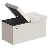 SONGMICS Sitzbank mit Stauraum, Sitztruhe, Aufbewahrungsbox, 38 x 76 x 38 cm, Deckel klappbar, bis 300 kg belastbar, Flur Wohnzimmer Schlafzimmer, Samt, cappuccinobeige LSF048LH01