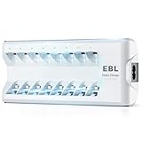 EBL Akku AA AAA Ladegerät für Mignon AA, Micro AAA NI-MH NI-Cd wiederaufladbar Batterien 8-Ladeplatz mit LED Anzeige, C9042W