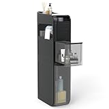 COSTWAY Badrollwagen, Nischenschrank schmal mit 2 Schubladen, Taschentuchbox & oberem Regal, Badezimmerschrank Kunststoff mit Rollen, Aufbewahrungsschrank für kleine Räume, 18 x 43 x 88 cm (Schwarz)