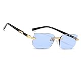 MEGAVOW Rahmenlose Rechteck Sonnenbrille, Brillenband, Vintage Retro Brillen für Damen Herren, Diamantschliff Gläsern, Gafas de sol mit Getönten, Klassische, Quadratische