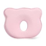 Jxuzh Baby Kissen Baumwolle Babykopfkissen Neugeborene Memory Foam Reisekissen Weiches Nackenschutz Kinderkissen Babykissen Gegen Plattkopf Baby Geschenk für 0-12 Monate Kinder Bett Schlafen Rosa