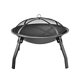 BNZCZY Multifunktional Holzkohle Barbeque-Grill, Zusammenklappbar BBQ Grill Feuerstelle Schale mit Funkenschutzdeckel und Schürhaken, Tragbar Camping-Grill für Lagerfeuer und Picknick