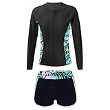 Yihuimin Mädchen Badeanzug teilig Uvschutz Langarm Shirt Rashguard Badeshorts Tankini Jahre Reißverschlusslilie 170-176