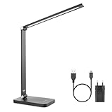 mafiti Schreibtischlampe LED Dimmbar Tischlampe 5 Farb und 3 Helligkeitsstufen, Augenfreundliche Nachttischlampe, USB-Anschluss für Leser, Kinder, Büro-Schwarz