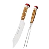 EIKASO SOLINGEN Tranchiermesser Set 2tlg Molybdänstahl 1.4116 mit edlem Olivenholzgriff perfekt geeignet für Truthahn Gans und ideal Weihnachten für die ganze Familie…(Kochmesser + Fleischgabel)